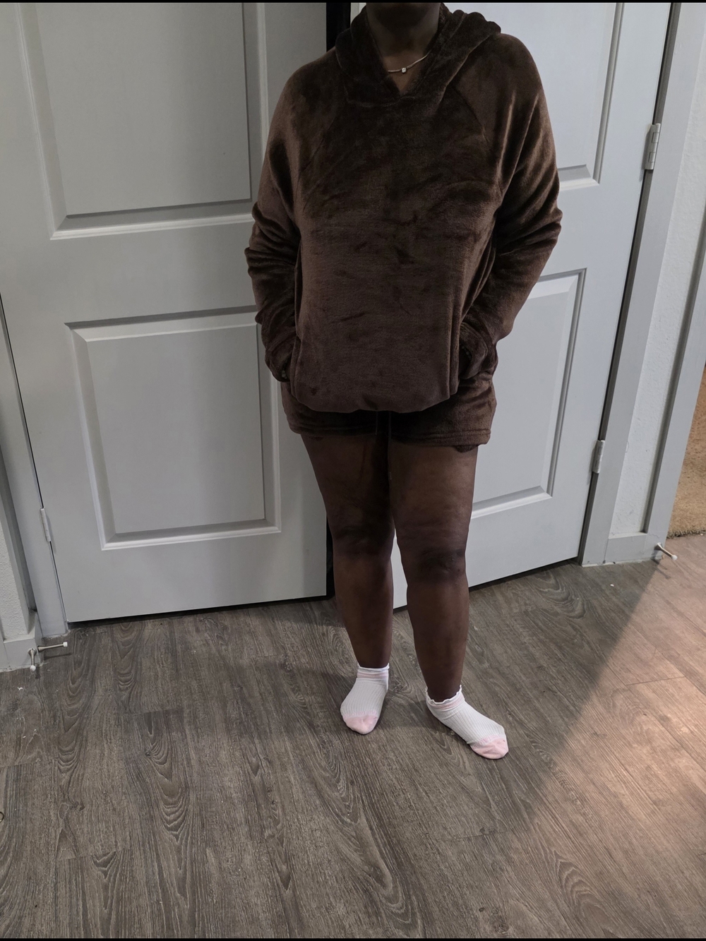 Cozy Plush Brown Hoodie and Shorts Loungewear Set